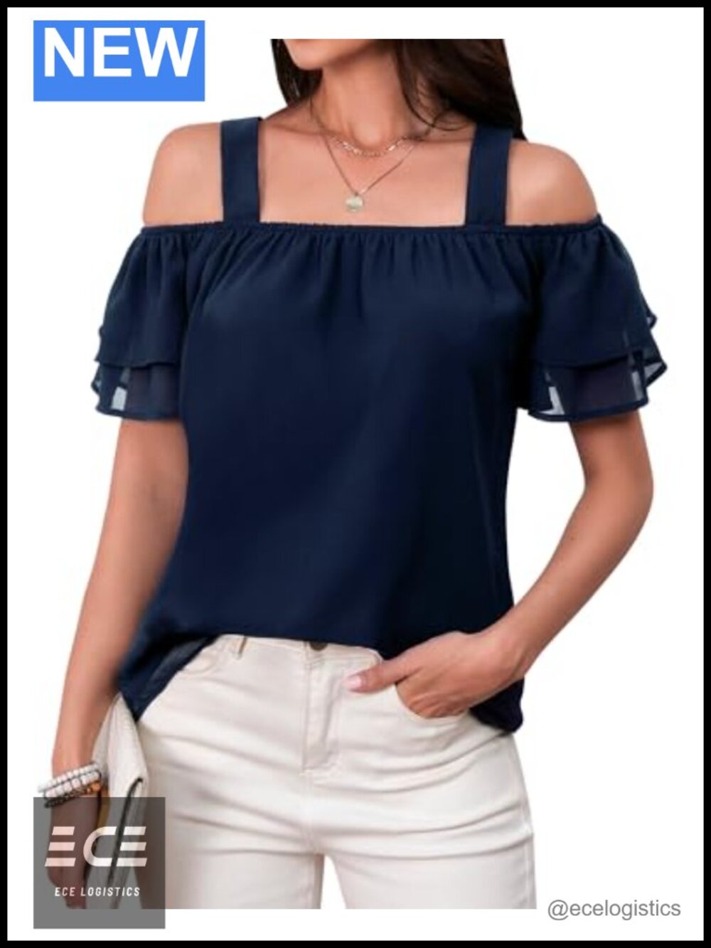 Women's Cold Shoulder Blouse Short Sleeve Square Neck Casual Top